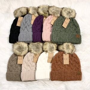 C.C Beanies Chunky Braided Pom Beanie for Adults, Winter Hats, Premium Hats